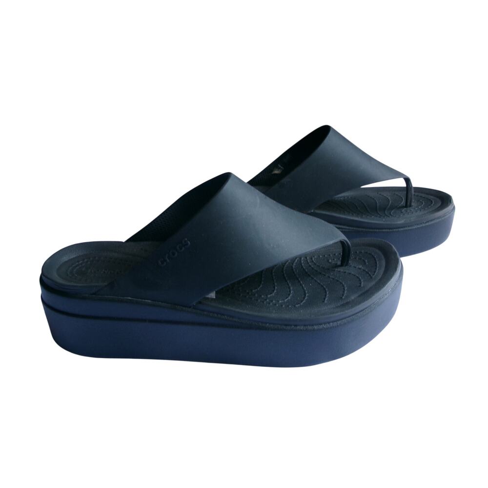 Crocs LiteRide Womens 7 Black Platform Flip Flop Sandals Wedge Comfort